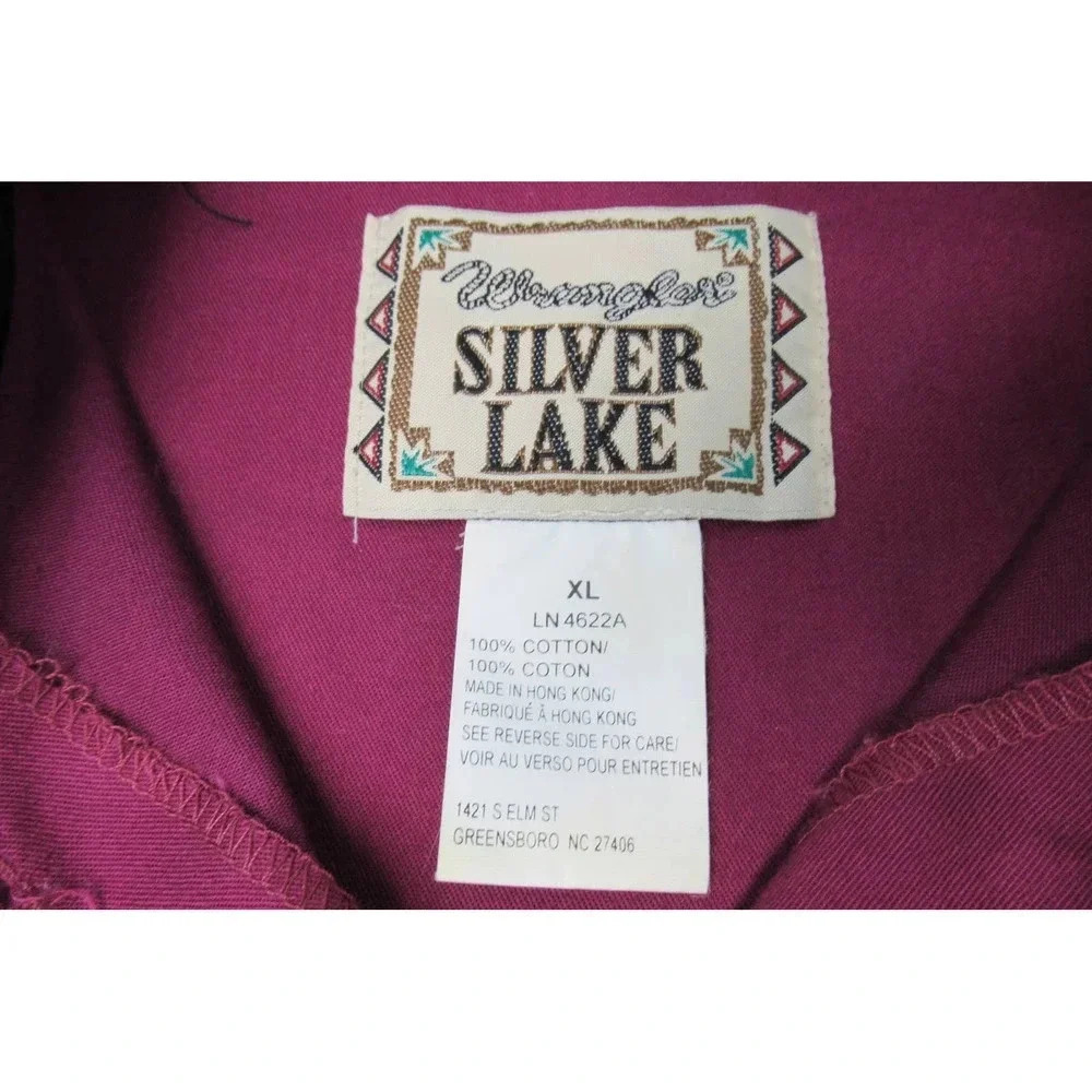 Vintage Wrangler Silver Lake Velvet Cotton Button Down Blouse Sz XL Plum Black - Picture 5 of 6
